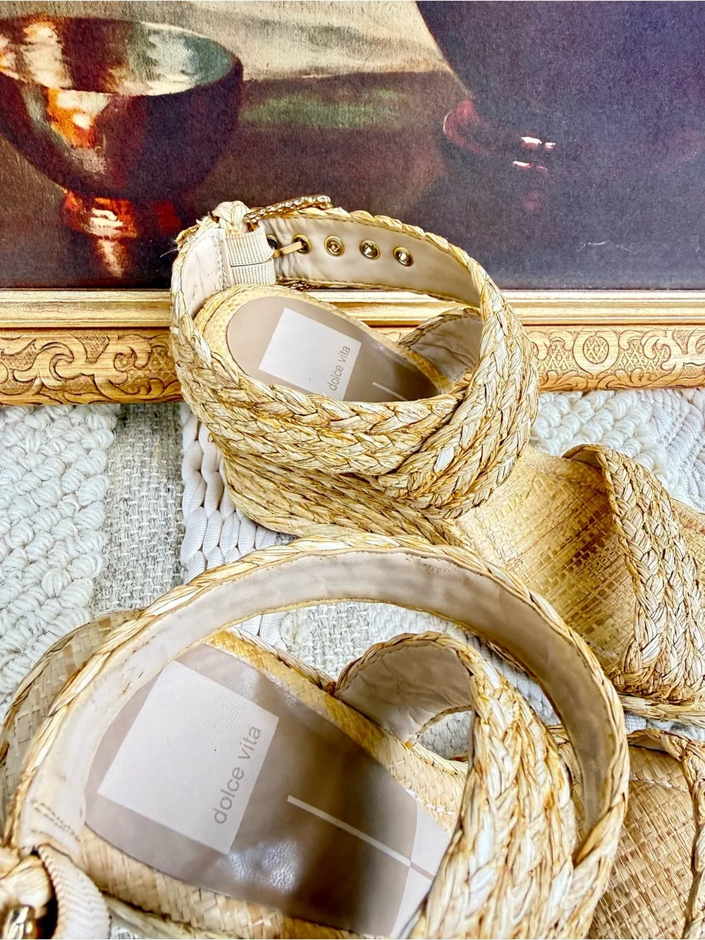 Dolce Vita Aldona Leather Raffia Wedge Sandals Natural Women’s Size 8 🤎✨